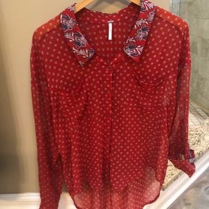 Free People High/low sheer long sleeve button up